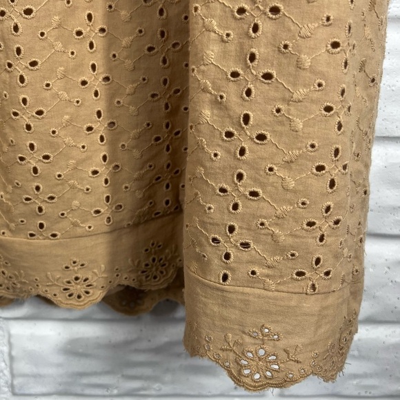 KNOX ROSE Boho Tan V-Neck Cotton Eyelet Dress Ruffle Cap Sleeve - Picture 9 of 9